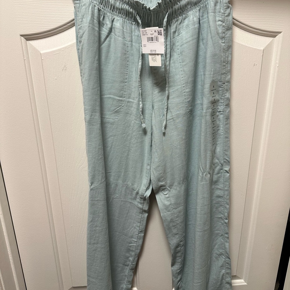 American Eagle Light Blue Linen Blend Wide Leg Pant